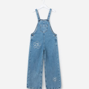 Macacão Infantil Jeans com Bordado Flores